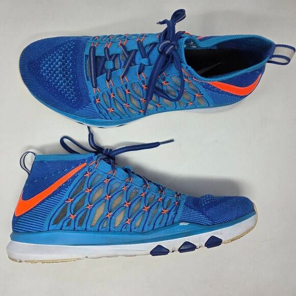 NIKE MENS SIZE 10 TRAINING ULTRAFAST FLYKNIT BLUE ORANGE SHOES 843694-646 - Picture 1 of 8